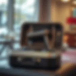 Stylish hair dryer travel case in an open position showing storage