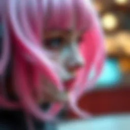 A close-up of a half pink half black wig showcasing color blend.