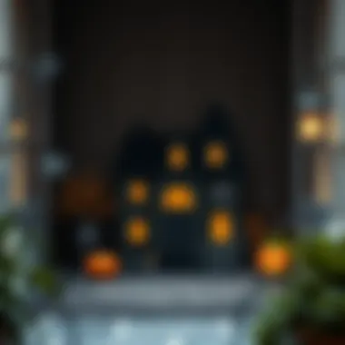 A spooky Halloween door mat featuring a haunted house design