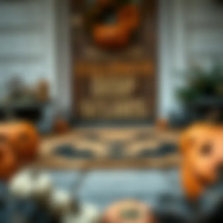 A rustic Halloween door mat made of natural fibers