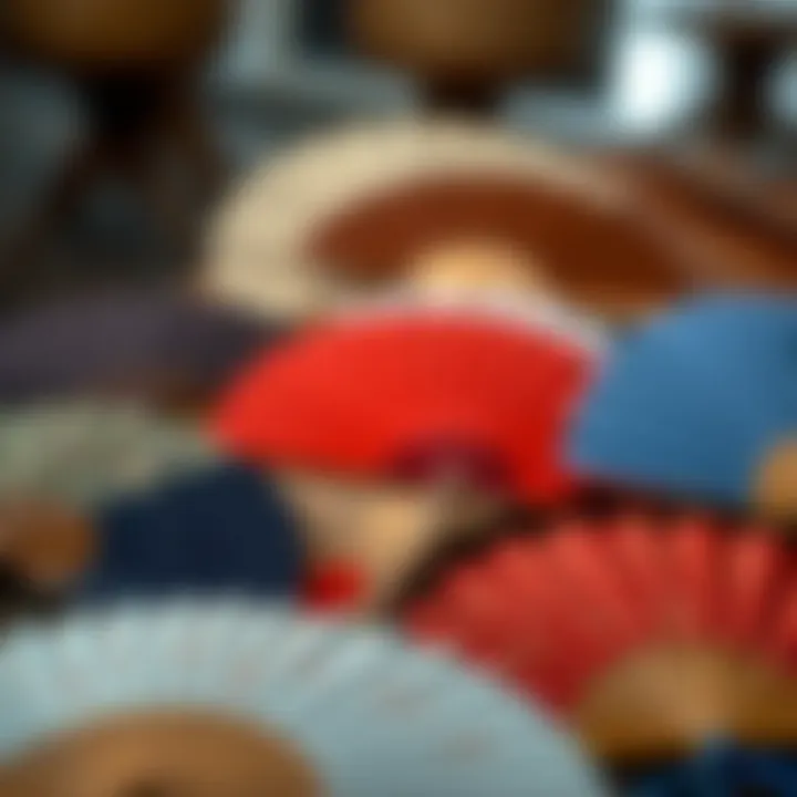 Diverse Materials for Hand-Held Fans Variety of materials used in fans including wood and fabric