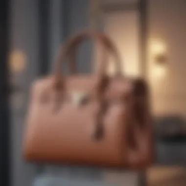 Stylish Handbag on Hanger Close-up of a handbag hanging on a stylish hanger