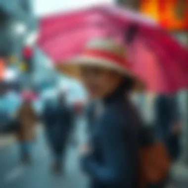 Cultural representation of hats with umbrellas in fashion