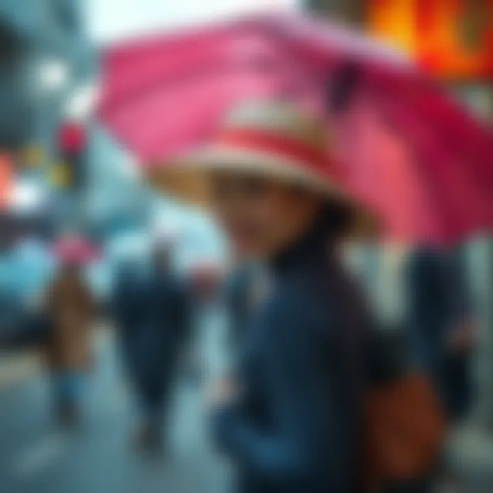 Cultural representation of hats with umbrellas in fashion