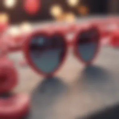 Stylish heart sunglasses displayed against a backdrop of bachelorette decorations