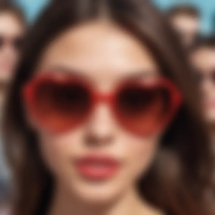 A group of friends wearing vibrant heart-shaped sunglasses at a bachelorette party