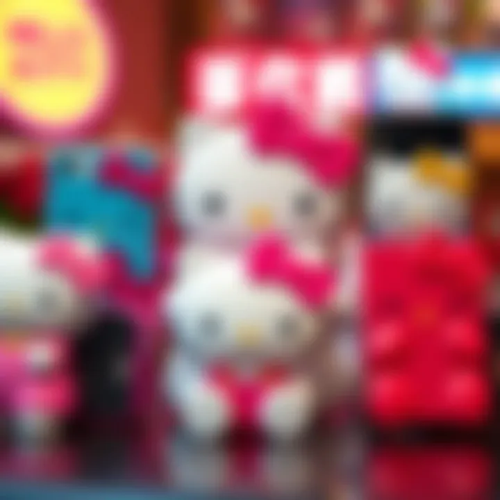 A vibrant display of various Hello Kitty phone holders showcasing unique designs