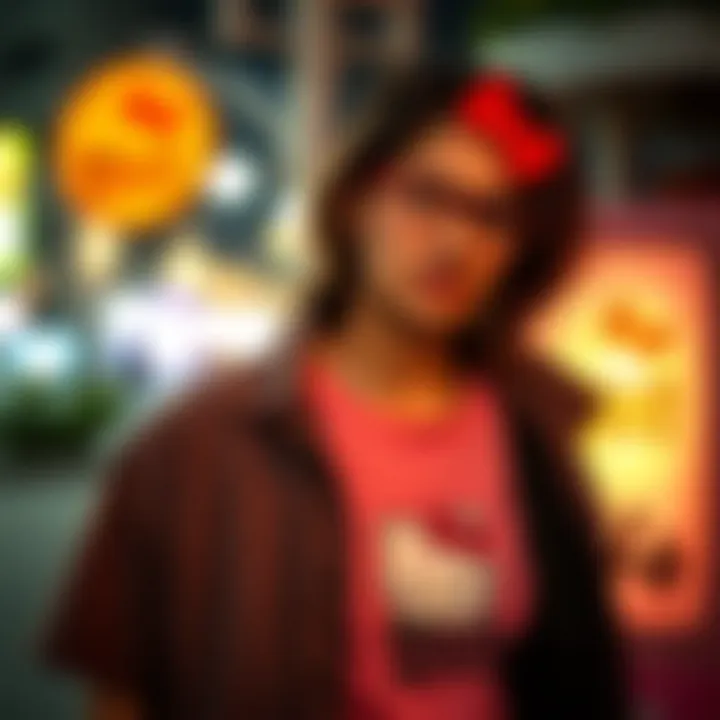 Stylish adult wearing a Hello Kitty shirt in a casual setting