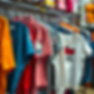 A collection of Hello Kitty shirts displayed on a colorful rack