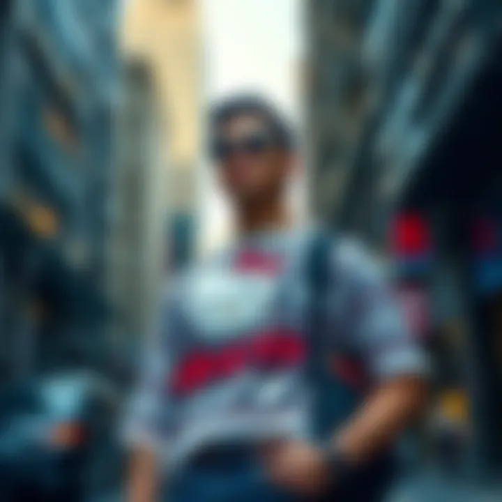 Fashionable adult showcasing Hello Kitty shirt in urban environment