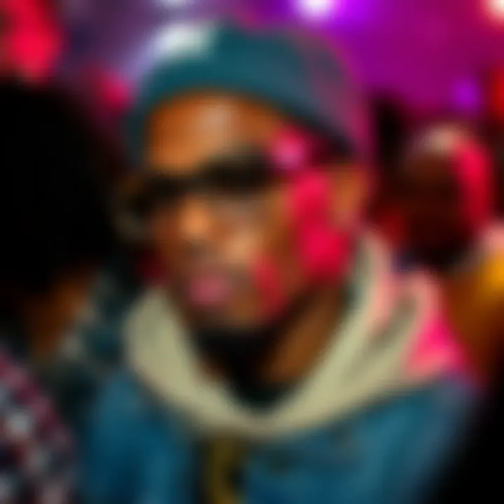 Cultural Icons: Artists Who Define Hip Hop Glasses A fashionable artist donning distinctive glasses at a music event.