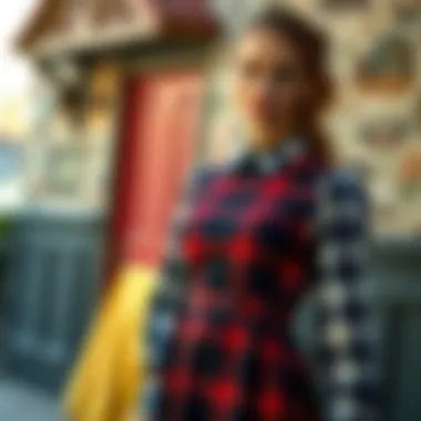 An artistic representation of the plaid jumper dress in a historical context