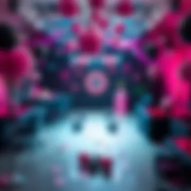 Party scene showcasing hot pink and black decorations