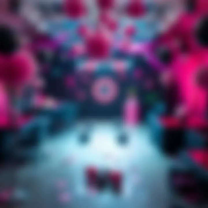 Party scene showcasing hot pink and black decorations