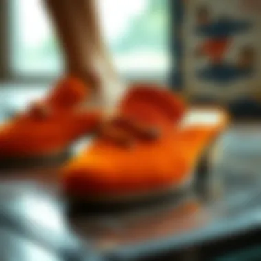 Materials Used in Orange Mules Shoes Close-up of materials used in orange mules construction