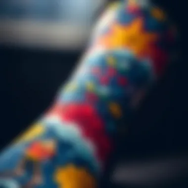 Close-up of fabric showcasing intricate design details of personalized socks