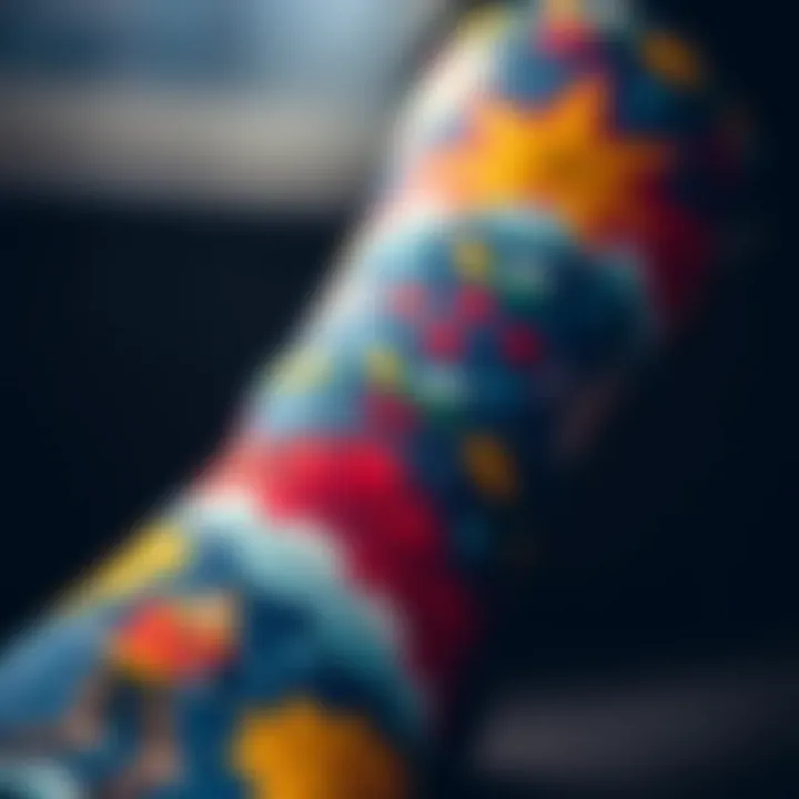 Close-up of fabric showcasing intricate design details of personalized socks