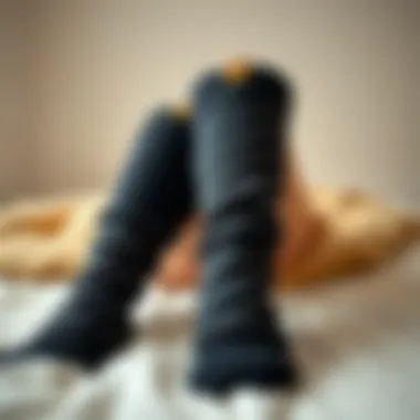 Comfortable and Stylish Knee Warmers Cozy knee warmers displayed on a soft surface, showcasing their texture and design