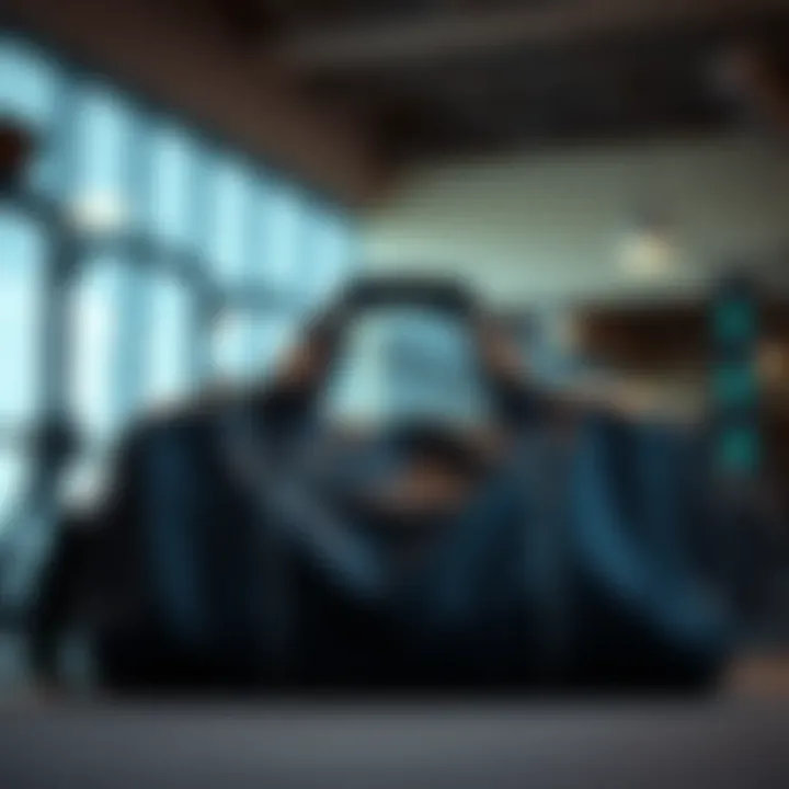 A stylish large gym bag displayed in a modern gym environment