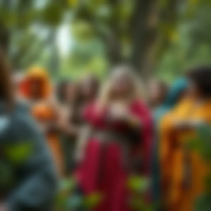 Engaging Plus Size LARP Community Group of LARP enthusiasts in vibrant plus size outfits engaging in role play.