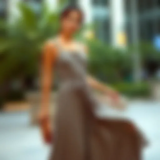 Elegant long overall dress styled for a formal occasion