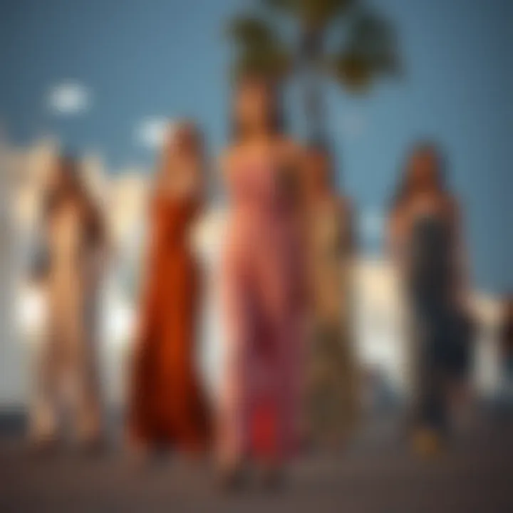 Different fits and styles of long overall dresses showcased