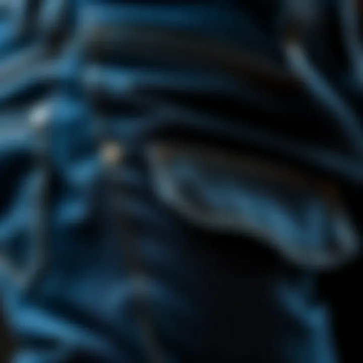 Detailed view of denim cargo jeans showcasing pockets and stitching