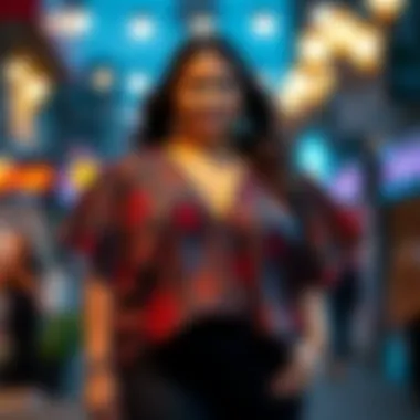 Trendy Evening Top with Unique Patterns Trendy plus size evening top adorned with unique patterns and vibrant colors