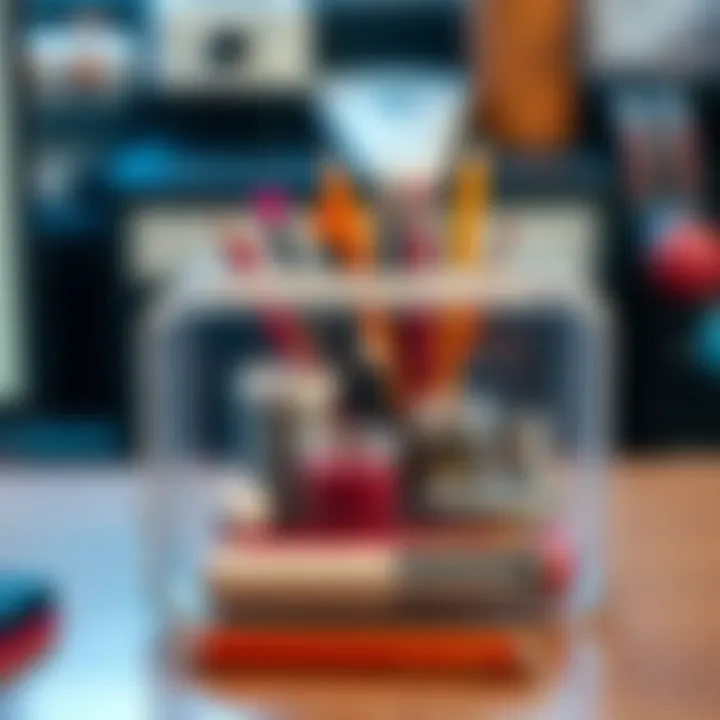 Organized transparent pencil case showcasing various items