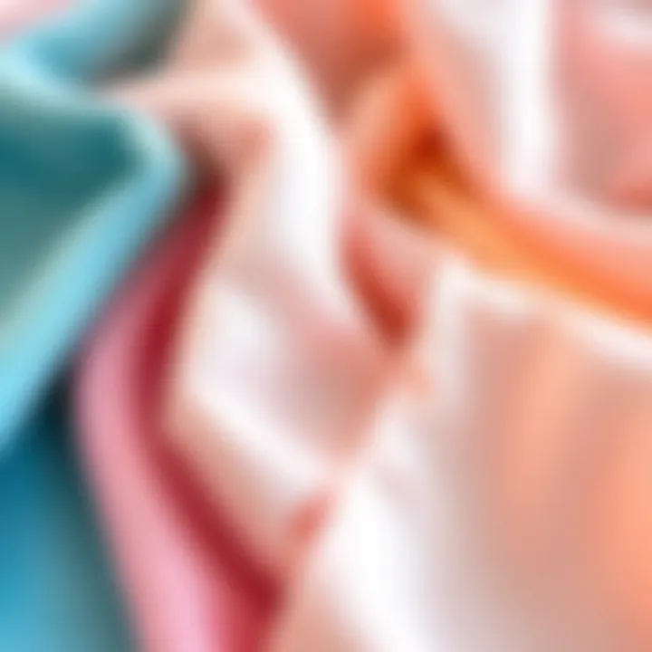 Pastel Fabric Swatches for Tablecloths Close-up of various pastel fabric swatches showcasing texture and color variety for tablecloths.