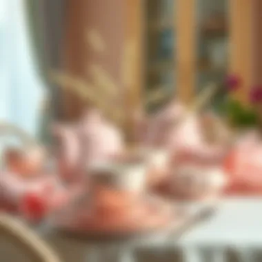 Artistic Arrangement of Pastel Tableware An artistic arrangement of pastel-colored tableware placed on a matching tablecloth.