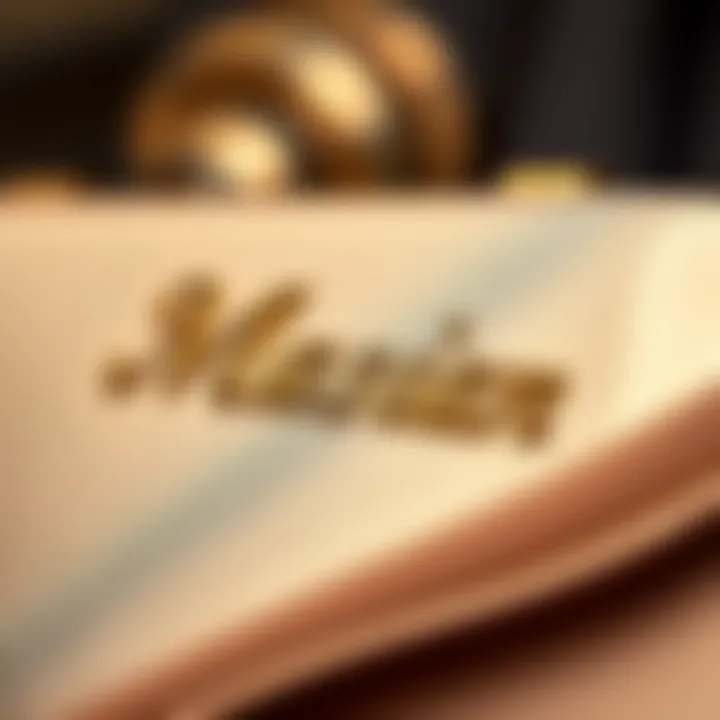 Personalized Name Embossing on Luxurious Clutch Close-up of a personalized name embossed on a luxurious clutch