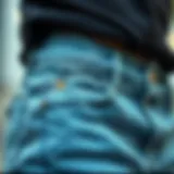 Close-up of the elastic waistband of petite short jeans