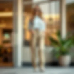 Stylish pleated khaki pants in a casual setting