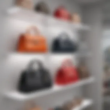 Modern acrylic shelves highlighting designer handbags