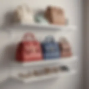 Creative wall-mounted shelving arrangement for purse organization