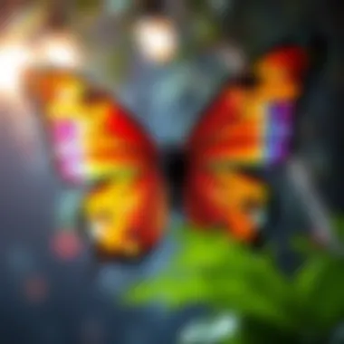 A pair of exquisite rave butterfly wings adorned with vibrant colors and intricate patterns