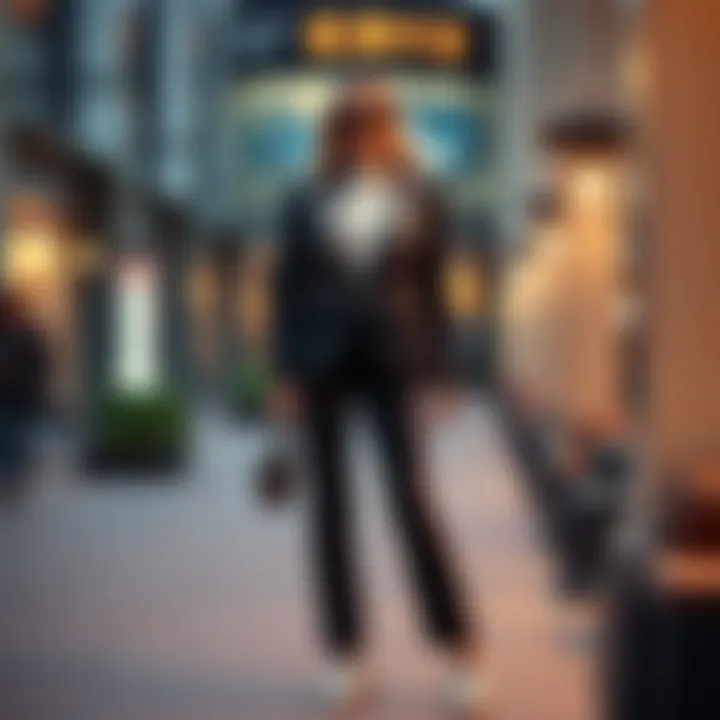 A well-coordinated outfit featuring a rhinestone pants suit in a casual setting