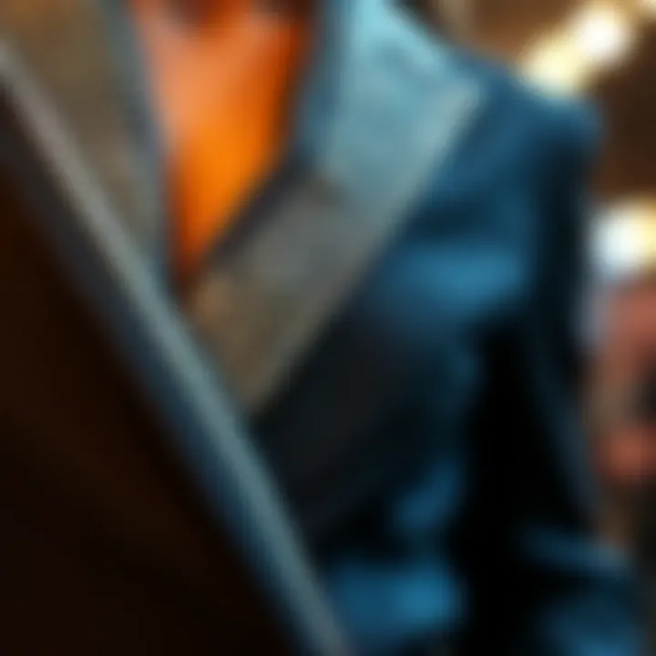 A close-up view of rhinestone embellishments on a stylish pants suit