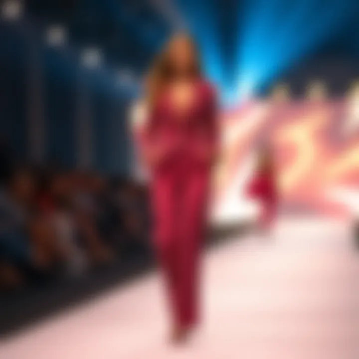 A chic rhinestone pants suit showcased on a runway