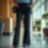 Elegant ribbed flair pants showcased in a stylish setting