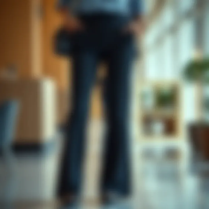 Elegant ribbed flair pants showcased in a stylish setting