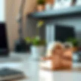 Stylish Rose Gold Tape Dispenser in a Contemporary Workspace Elegant rose gold tape dispenser on a modern desk