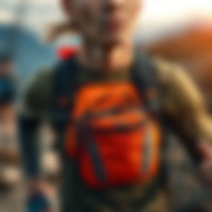 A runner wearing an ergonomic chest pack during a trail run, showcasing its comfort and fit