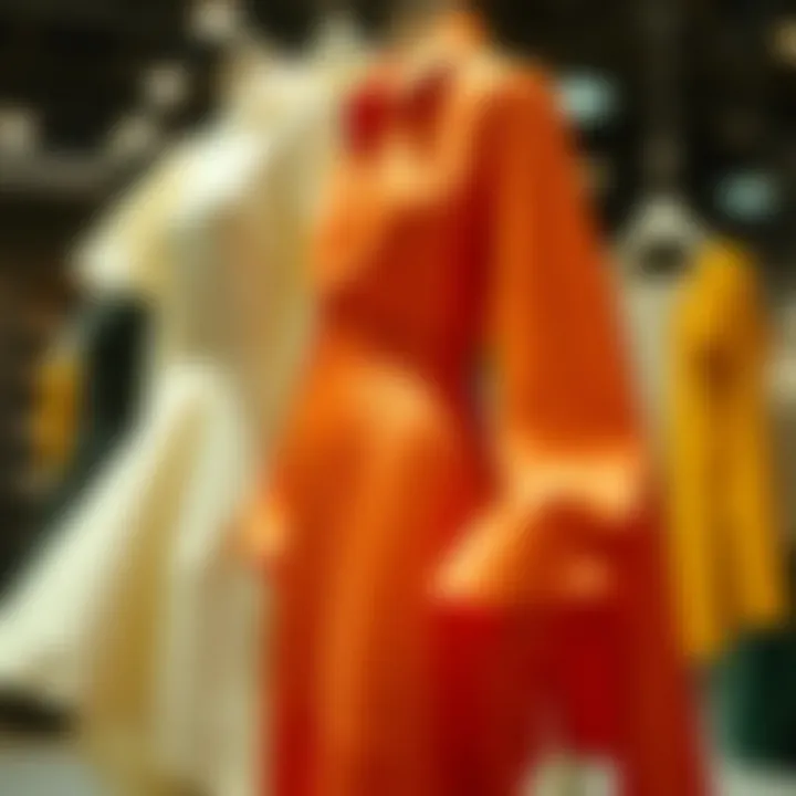 Fashion garments made from satin twill fabric in a stylish display