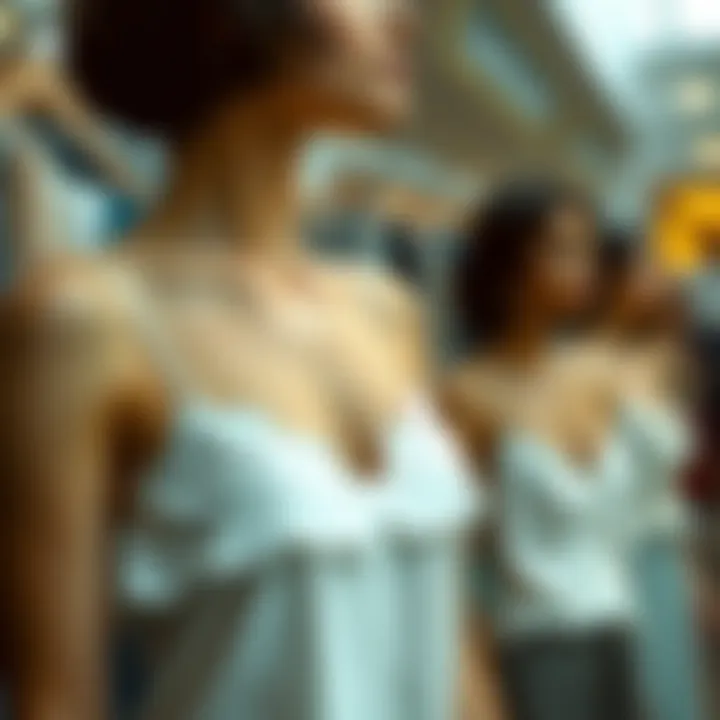 Contemporary fashion scene highlighting scalloped cami tops on display