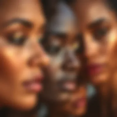 Diverse skin tones showcasing shimmer gold eyeshadow