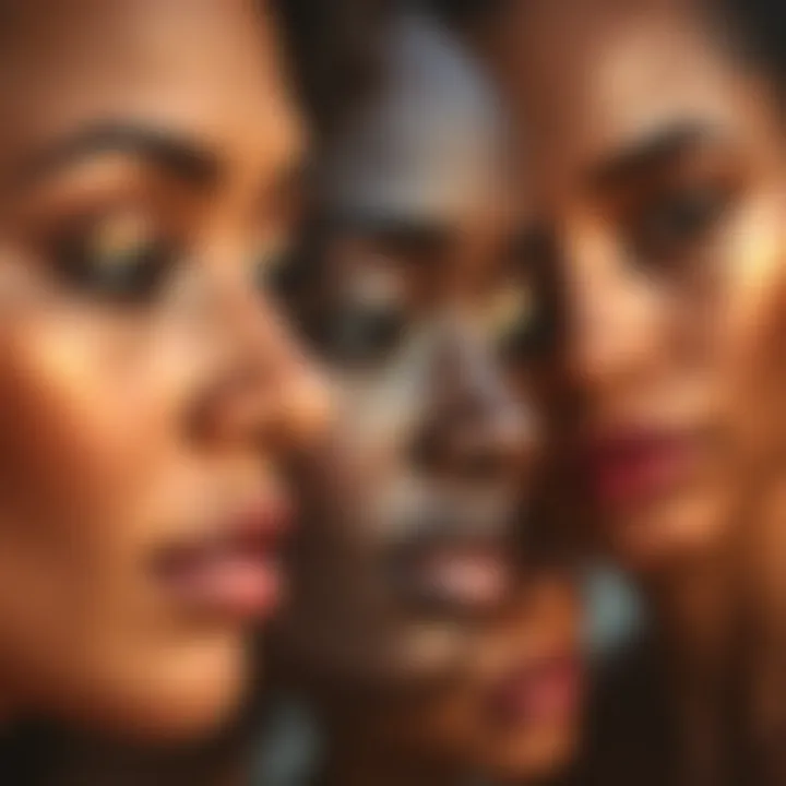 Diverse skin tones showcasing shimmer gold eyeshadow