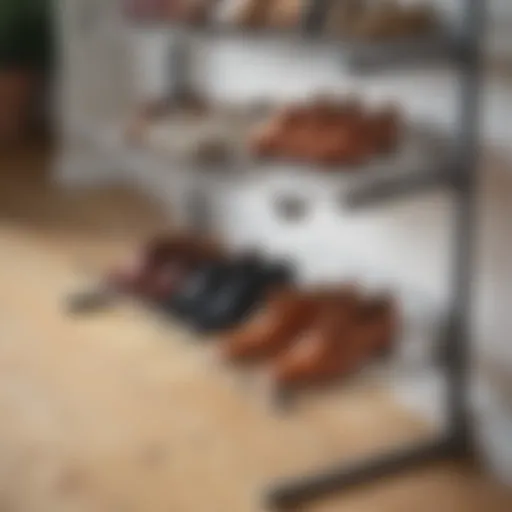 Elegant single row shoe rack displaying various footwear