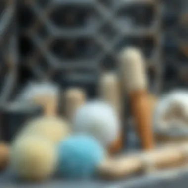 Artistic Display of Materials for Soft Shower Brushes Various materials used in soft shower brushes displayed artistically